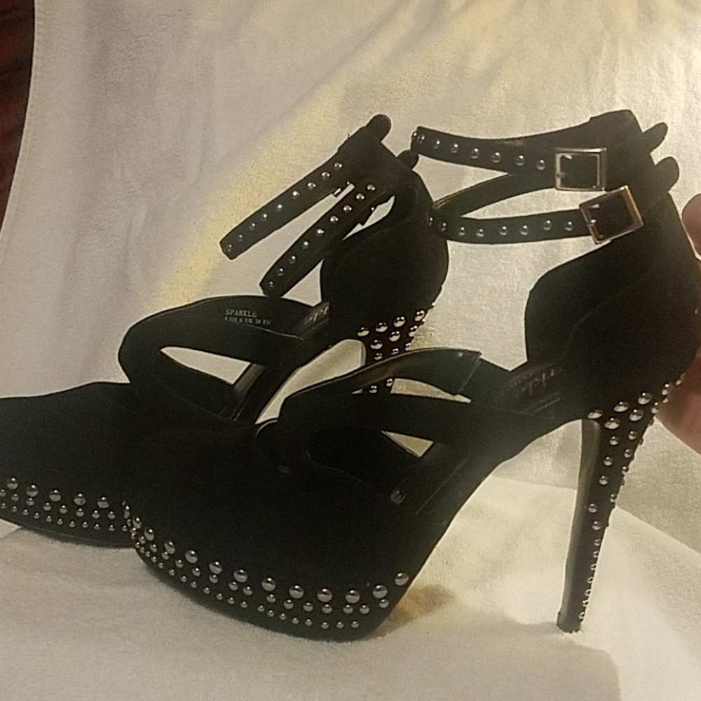 Black studded 1" platform 4" heels
